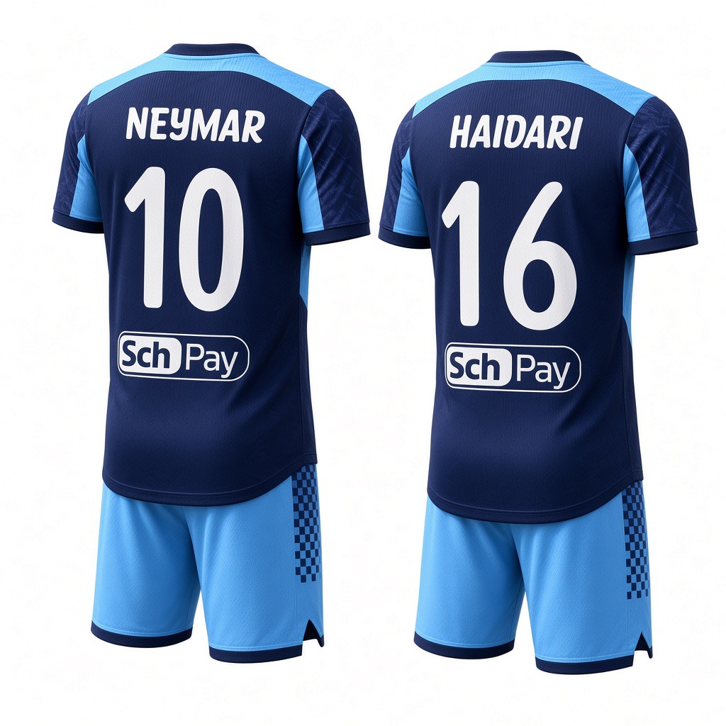 CATDA FC 2026/27 home kits seen from the back — Neymar 10 and Haidari 16