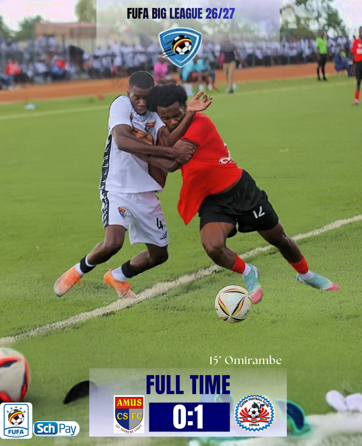 CATDA Matchday 4 cover poster showing Amus College 0–1 CATDA and Omirambe’s 15th-minute goal